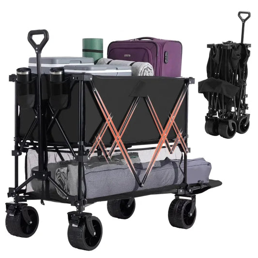 Extra Large 400L Foldable Camping Wagon Cart, 440LBS Heavy Duty All-Terrain 360° Silent Wheels Collapsible Utility Trolley with Extension Shelf for Beach Picnic Gardening