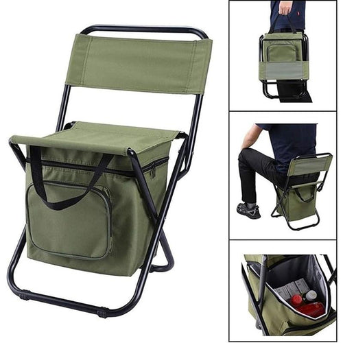 Foldable Fishing Chair with Cooler Bag, Heavy-Duty Oxford Camping Stool, 440LB Capacity for Camping Hunting Hiking Travel