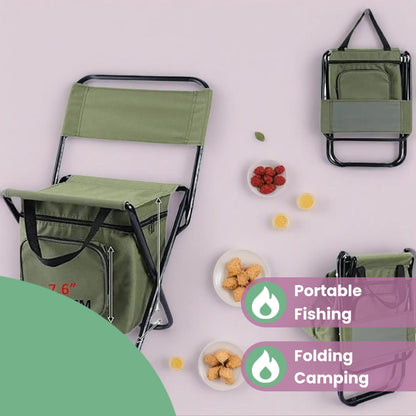Foldable Fishing Chair with Cooler Bag, Heavy-Duty Oxford Camping Stool, 440LB Capacity for Camping Hunting Hiking Travel