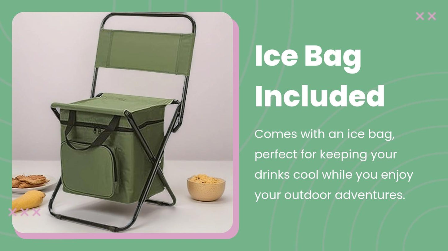Foldable Fishing Chair with Cooler Bag, Heavy-Duty Oxford Camping Stool, 440LB Capacity for Camping Hunting Hiking Travel