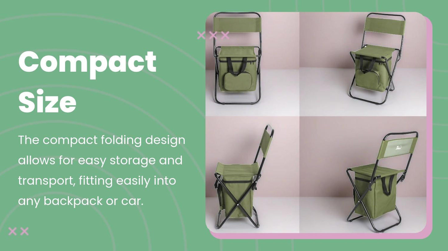 Foldable Fishing Chair with Cooler Bag, Heavy-Duty Oxford Camping Stool, 440LB Capacity for Camping Hunting Hiking Travel