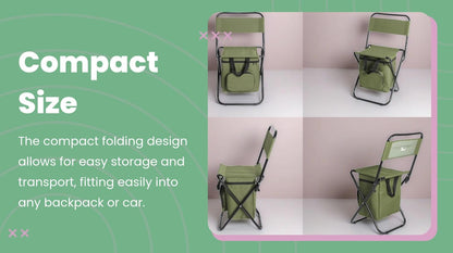 Foldable Fishing Chair with Cooler Bag, Heavy-Duty Oxford Camping Stool, 440LB Capacity for Camping Hunting Hiking Travel