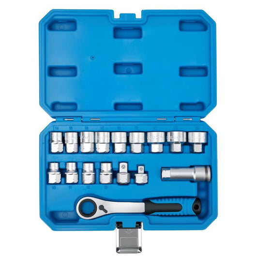 Heavy-Duty Metric Hollow Pass Through Socket Set 17 Pieces 10–24mm, Professional Ratchet Socket Kit for Car Repair & Equipment Maintenance