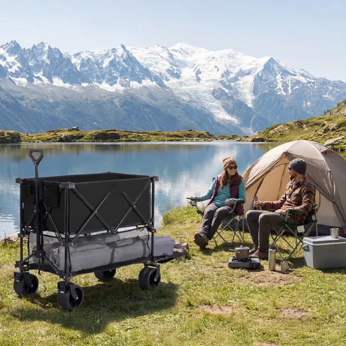 Extra Large 400L Foldable Camping Wagon Cart, 440LBS Heavy Duty All-Terrain 360° Silent Wheels Collapsible Utility Trolley with Extension Shelf for Beach Picnic Gardening